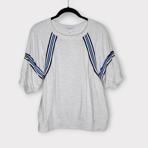 Evereve Womens Liv Puff Sleeve Sweatshirt Gray Blue Stripe Detail Sm Soft Lounge - Picture 2 of 9